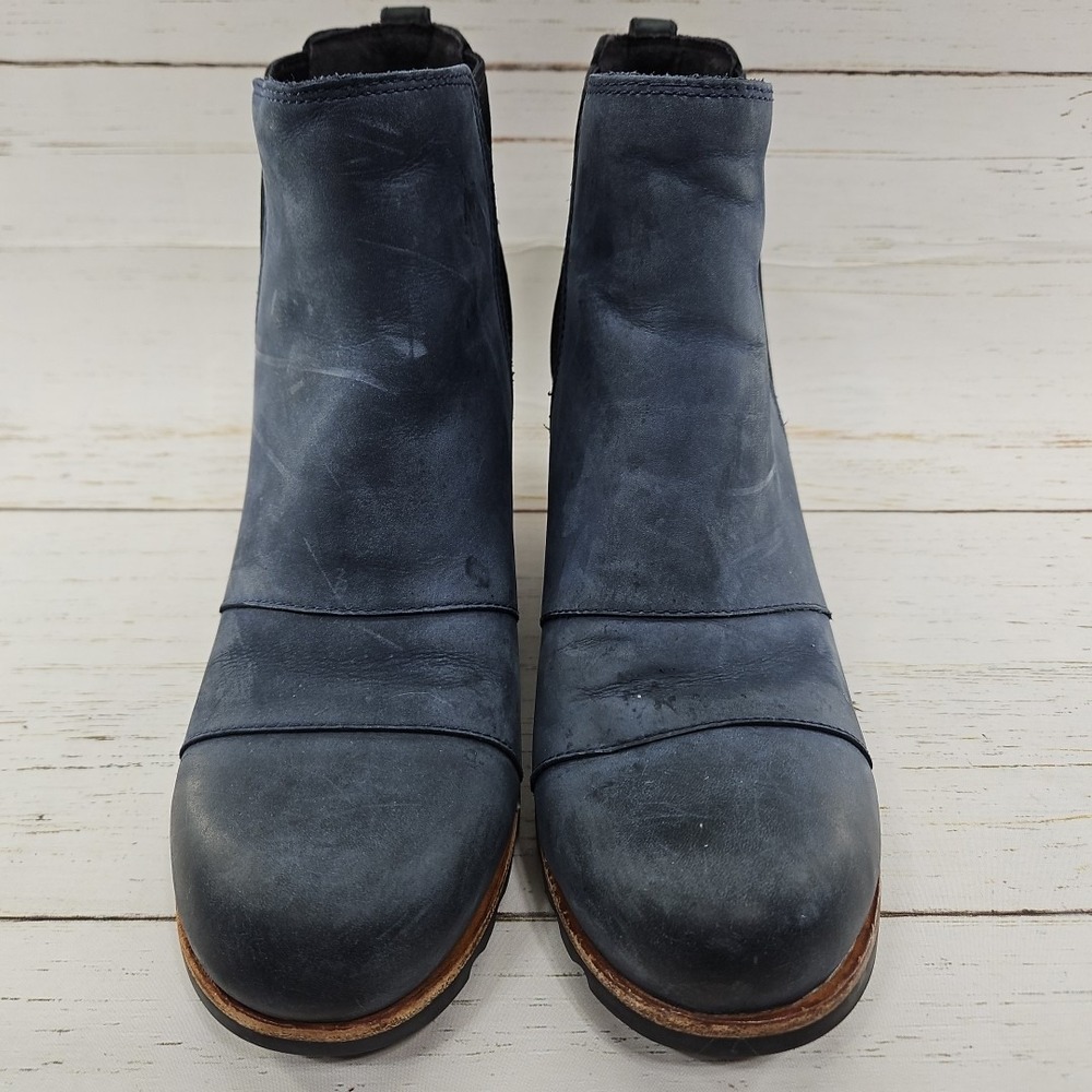 Sorel Lea Wedge Chelsea Womens 10 Blue Black Leather Ankle Boots NL2704-464 - Picture 4 of 10